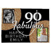 90と素晴らしい金ゴールドグリッター2写真90誕生日 ラージペーパーバッグ (裏面)