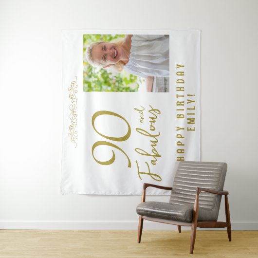 90と素晴らしい90誕生日の写真の背景 タペストリー (インサイチュ)