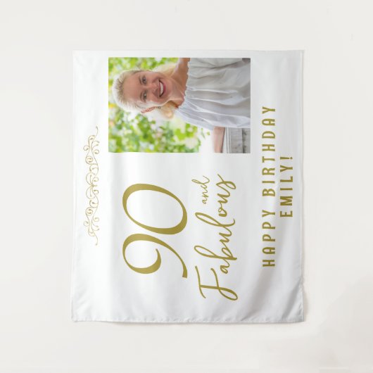 90と素晴らしい90誕生日の写真の背景 タペストリー (正面)
