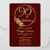 90と素晴らしい90th誕生日パーティーがスタンプ 箔招待状 (正面)