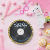 90のヒップホップ記録 | ブルー&金ゴールドグリッターレトロ ペーパープレート (パーティー)