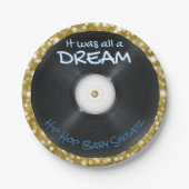 90のヒップホップ記録 | ブルー&金ゴールドグリッターレトロ ペーパープレート (正面)