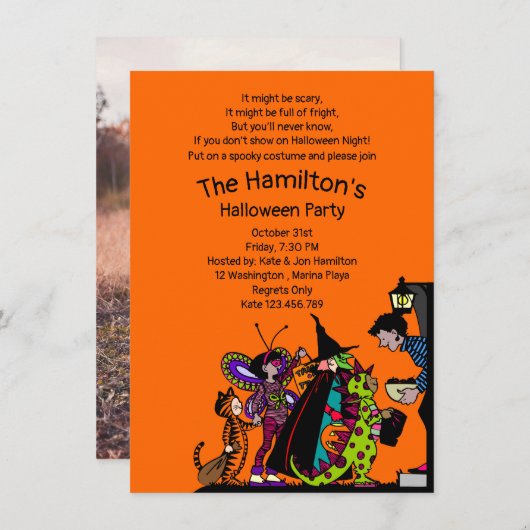 90のレトロおもしろいハロウィーントリックまたはトリートコスチューム 招待状 (正面/裏面)