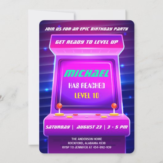 90のレトロビデオゲーム誕生日招待状 招待状 (正面)