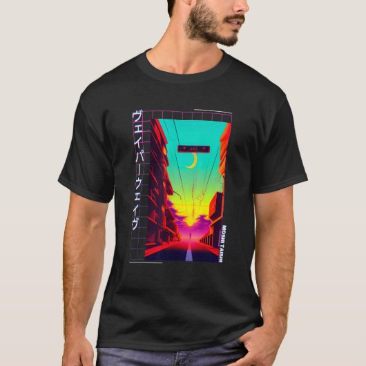 90のレトロSynthwave 日本の Vaporwave Otaku Aest Tシャツ (正面)