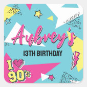 90の明ポップ・アートのるい色の誕生日パーティー、任意の年齢 スクエアシール (正面)