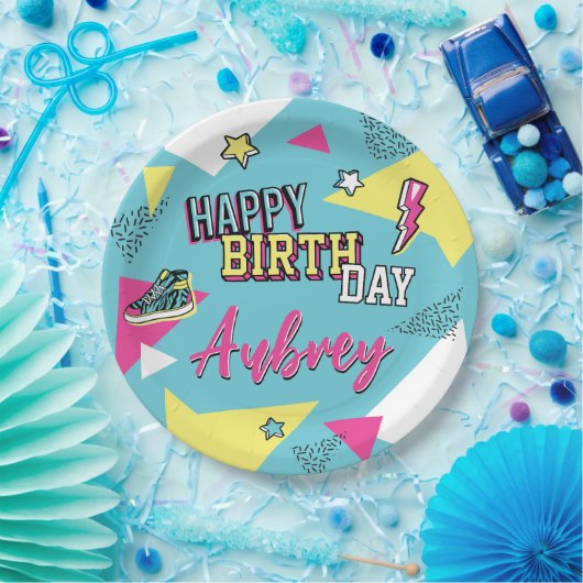 90の明ポップ・アートのるい色の誕生日パーティー、任意の年齢 ペーパープレート (パーティー)