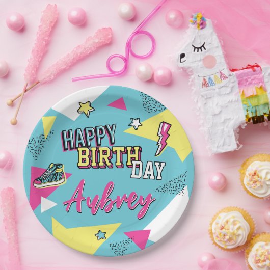 90の明ポップ・アートのるい色の誕生日パーティー、任意の年齢 ペーパープレート (パーティー)