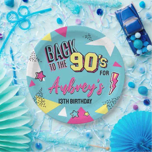 90の明ポップ・アートのるい色の誕生日パーティー、任意の年齢 ペーパープレート (パーティー)