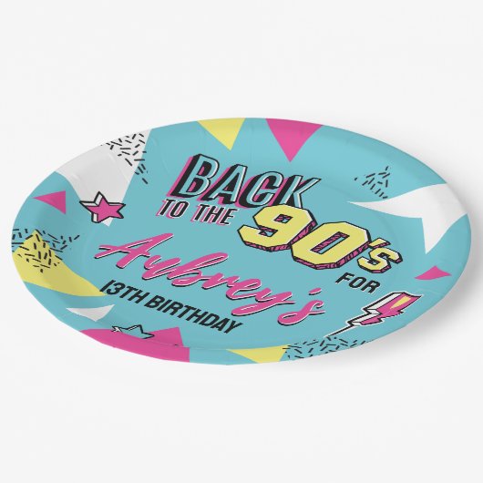 90の明ポップ・アートのるい色の誕生日パーティー、任意の年齢 ペーパープレート (アングル)