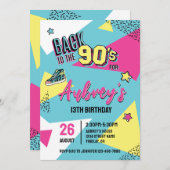 90の明ポップ・アートのるい色の誕生日パーティー、任意の年齢 招待状 (正面/裏面)