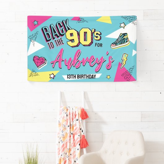 90の明ポップ・アートのるい色の誕生日パーティー、任意の年齢 横断幕 (インサイチュ)