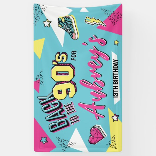 90の明ポップ・アートのるい色の誕生日パーティー、任意の年齢 横断幕 (縦)