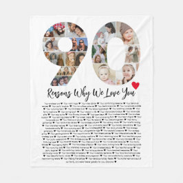 90の理由私たちがあなたを愛する90th誕生日コラージュ フリースブランケット