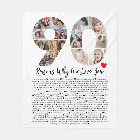 90の理由私たちがあなたを愛する90th誕生日コラージュ フリースブランケット (正面)