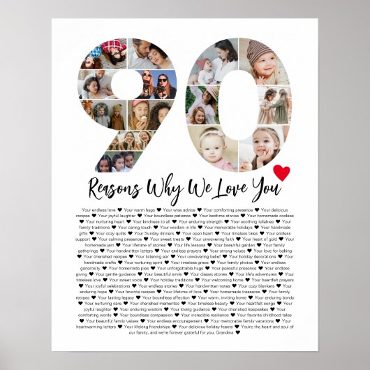 90の理由私たちがあなたを愛する90th誕生日コラージュ ポスター (正面)