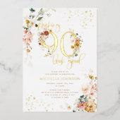 90の見栄えを良くするピンクのフローラ金ゴールド 箔招待状 (正面)