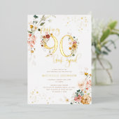 90の見栄えを良くするピンクのフローラ金ゴールド 箔招待状 (立ち正面)