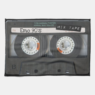 90のEmoカセットテープブラックミックステープ キッチンタオル