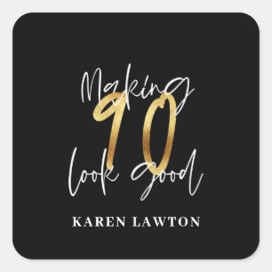 90を素敵な誕生日に見せる金ゴールド スクエアシール