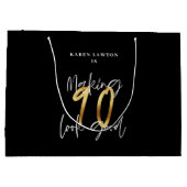 90を素敵な誕生日に見せる金ゴールド ラージペーパーバッグ (裏面)