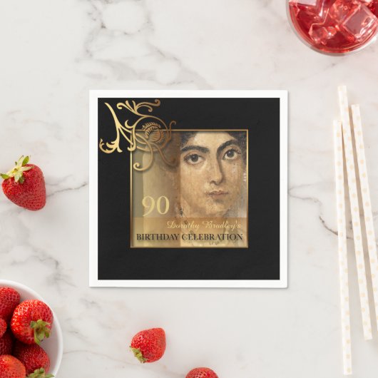 90エレガント誕生日フォト紙ナプキンス スタンダードカクテルナプキン (インサイチュ)