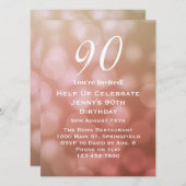 90エレガント誕生日招待状ピンク 招待状 (正面/裏面)