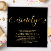 90エレガント金ゴールドスクリプトブラック90誕生日 招待状