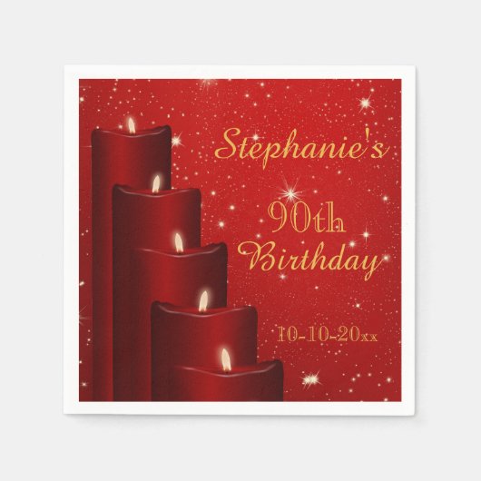 90エレガントth誕生日ろうそく輝き スタンダードカクテルナプキン (正面)
