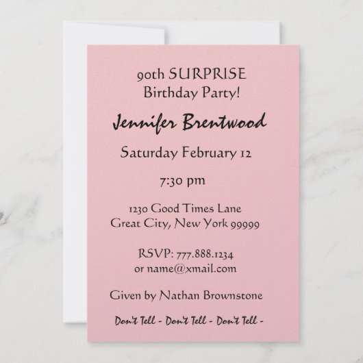 90カスタム歳のサプライズ誕生パーティー金属 招待状 (裏面)