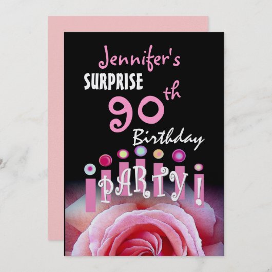 90カスタム歳のサプライズ誕生パーティー金属 招待状 (正面/裏面)