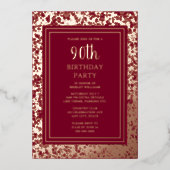 90カスタム歳の誕生日パーティーテクスチャエレガント 箔招待状 (正面)