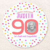 90カスタムthカラフルサンゴ紙吹雪 ラウンドペーパーコースター (正面)