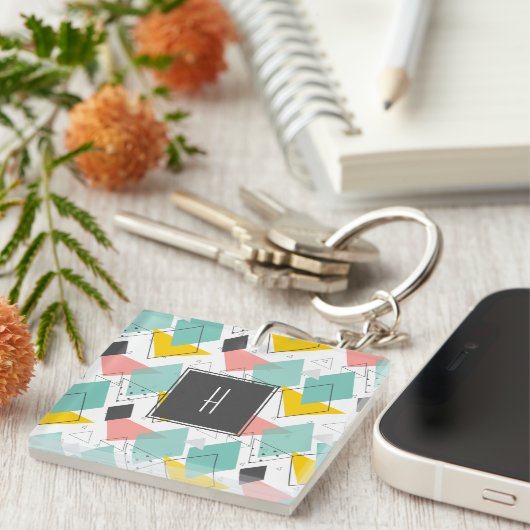 90カラフルの抽象芸術模様モノグラム写真 キーホルダー (正面右)