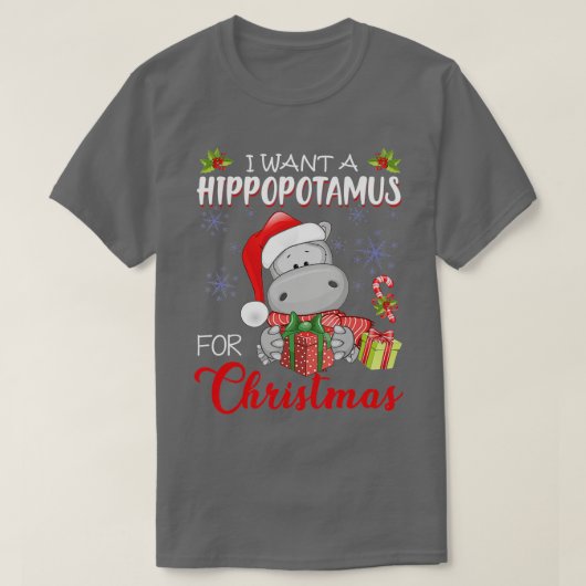 90クリスマスクリスマスHippoのカバが欲しい Tシャツ (デザイン正面)