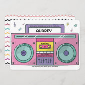 90ズトータル素晴らしいブームボックス音楽テーマ誕生日 招待状 (正面/裏面)