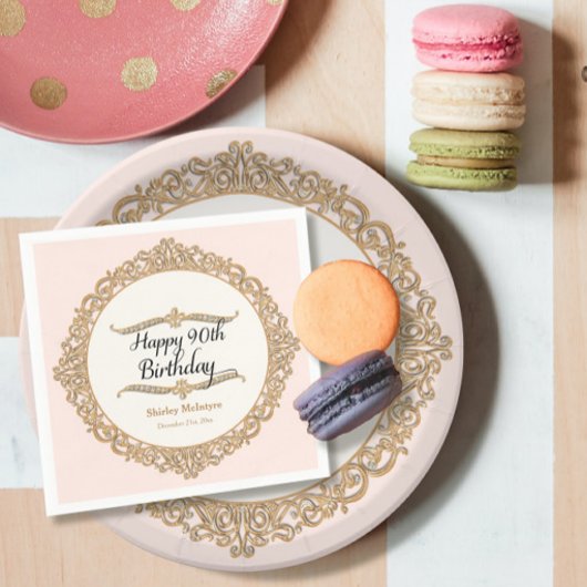 90ハッピーバースデーパーティーお祝いラウンドデコール スタンダードカクテルナプキン