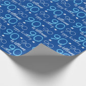 90ハッピーバースデー青パーソナライズされた ラッピングペーパー (角)