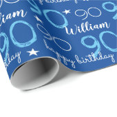 90ハッピーバースデー青パーソナライズされた ラッピングペーパー (ロールコーナー)