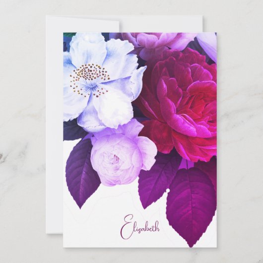 90バラパープルプラムブルゴーニュエレガント誕生日 招待状 (裏面)