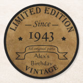 90パーソナライズされたヴィンテージ90th誕生日パーティー ラウンドペーパーコースター (正面)