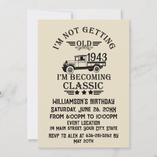 90パーソナライズされたヴィンテージ90th誕生日パーティー 招待状 (正面)