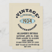 90パーソナライズされたヴィンテージ90th誕生日パーティー 招待状 (正面/裏面)