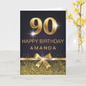 90パーソナライズされた番目の誕生日金ゴールドグリッター カード (黄色い花)