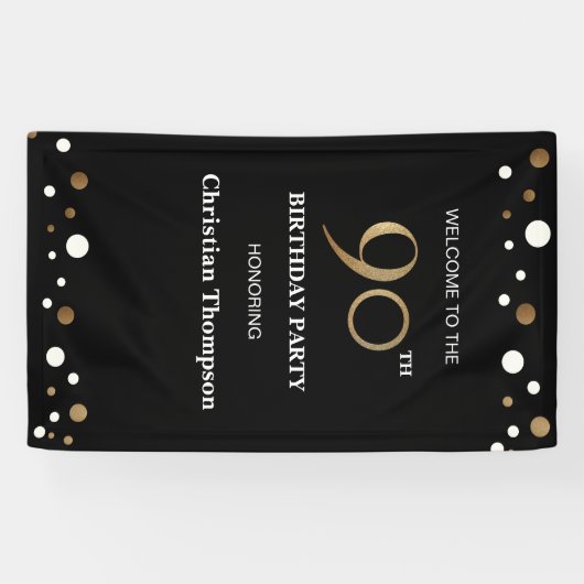 90パーソナライズされた番目の誕生日金ゴールド紙吹雪 横断幕 (横)