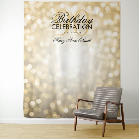 90パーソナライズされた誕生日背景金ゴールド灯 タペストリー (インサイチュ)