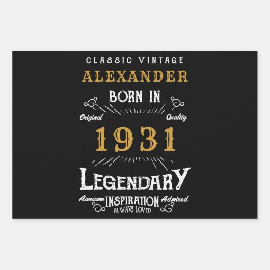 90パーソナライズされた誕生日1931生まれヴィンテージ黒 ラッピングペーパーシート (正面3)