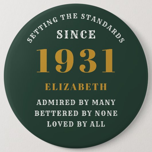 90パーソナライズされた誕生日1931緑のエレガントママ 缶バッジ (正面)