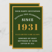 90パーソナライズされた誕生日1931緑エレガント金ゴールド 招待状 (正面/裏面)