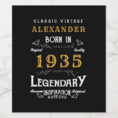 90パーソナライズされた誕生日1935生まれヴィンテージ黒 ワインラベル (シングルラベル)